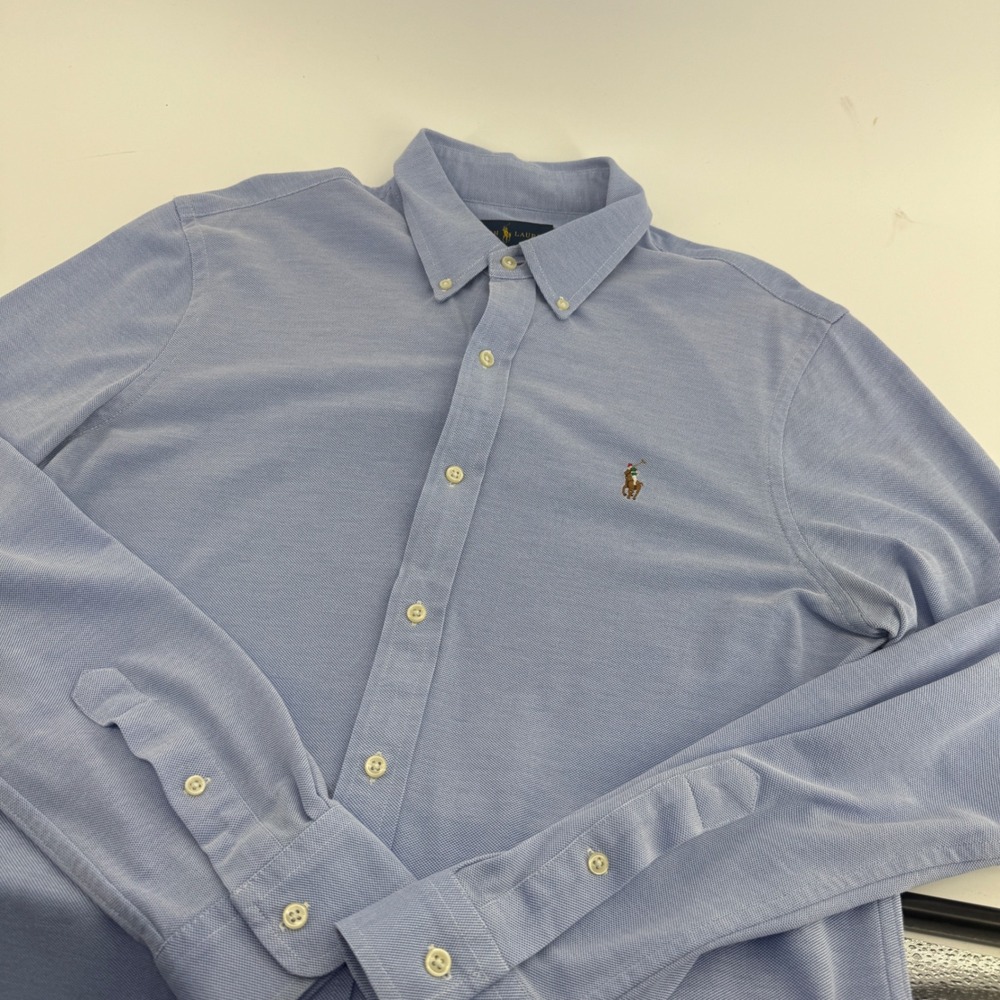 Polo Ralph Lauren Knit Oxford Shirt Blue Long Sleeve Button Down Large